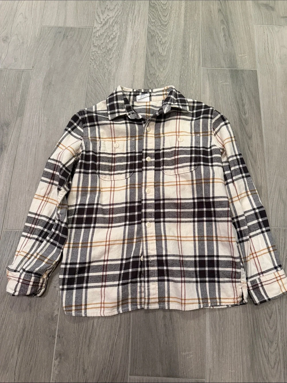 Gap Kids Boys Tan and Black Plaid Shirt Size M